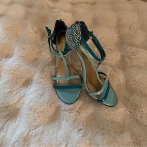 Christian Siriano Two-Tone Teal Strappy High Heel Sandals